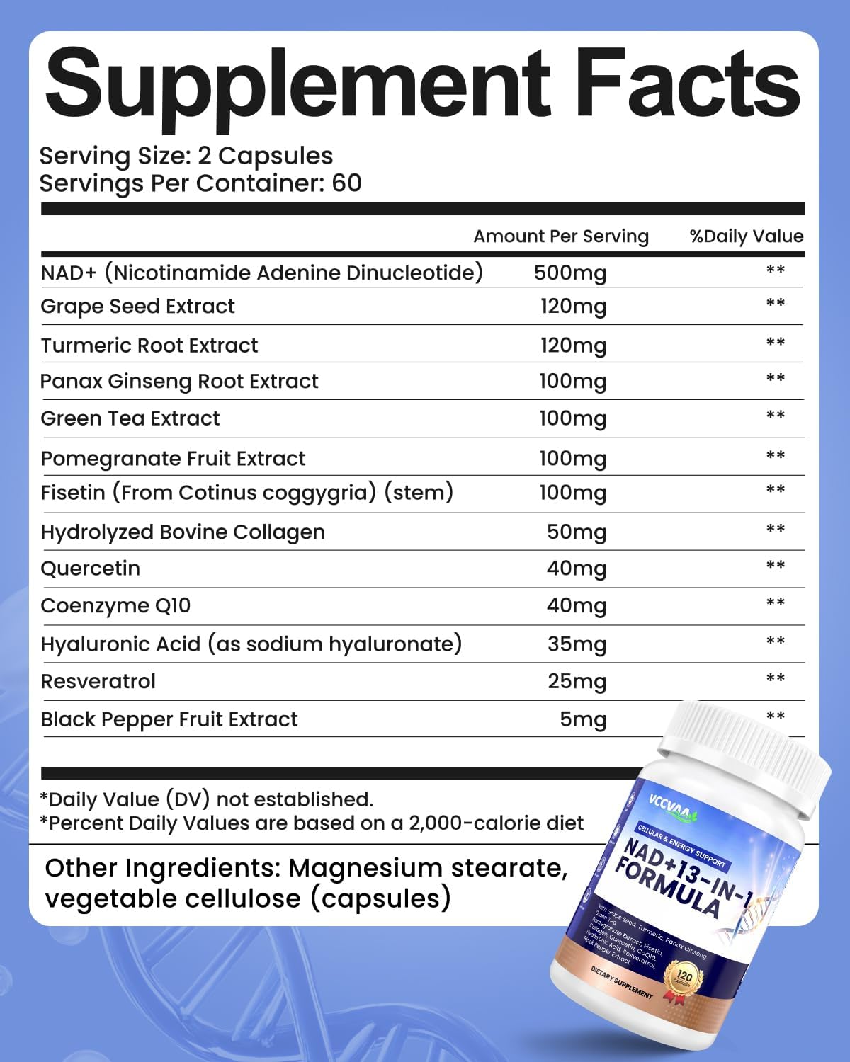 Liposomal NAD Supplement 500mg - NMN Supplement Alternative - 13-in-1 Energy & Anti-Aging Complex with Resveratrol, CoQ10 & Collagen - 120 Capsules