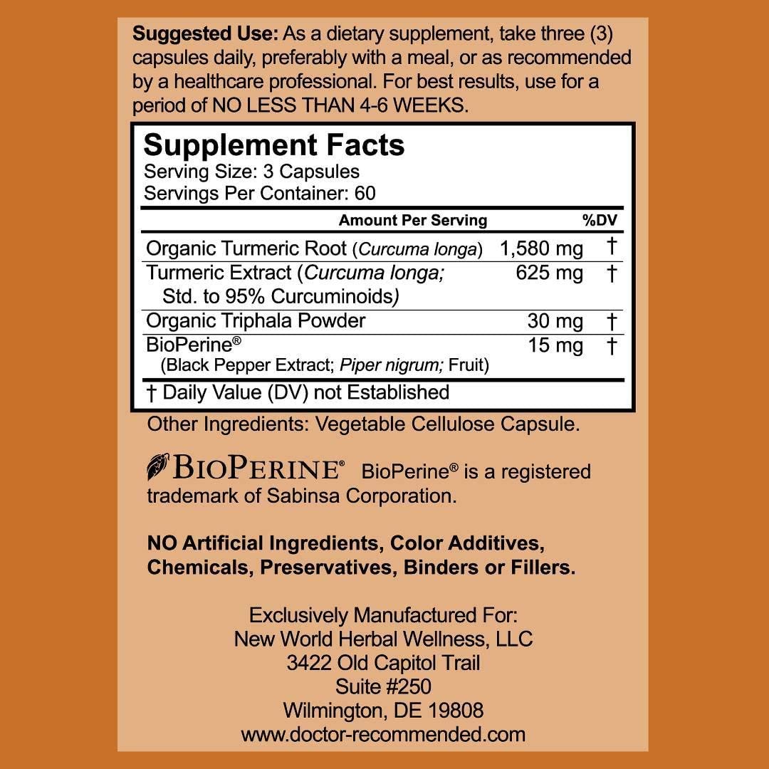Turmeric Curcumin with Bioperine - 360 Veggie Capsules - 2250mg 95% Curcuminoids with Black Pepper Supplement and Triphala (Pack of 2)