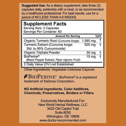 Turmeric Curcumin with Bioperine - 360 Veggie Capsules - 2250mg 95% Curcuminoids with Black Pepper Supplement and Triphala (Pack of 2)