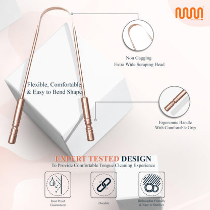MasterMedi Tongue Scraper for Adults, 100% Stainless Steel Tongue Scrubber for Bad Breath, Easy to Use, Tongue Cleaner for Oral Care & Hygiene (SPTC-1|with Case)