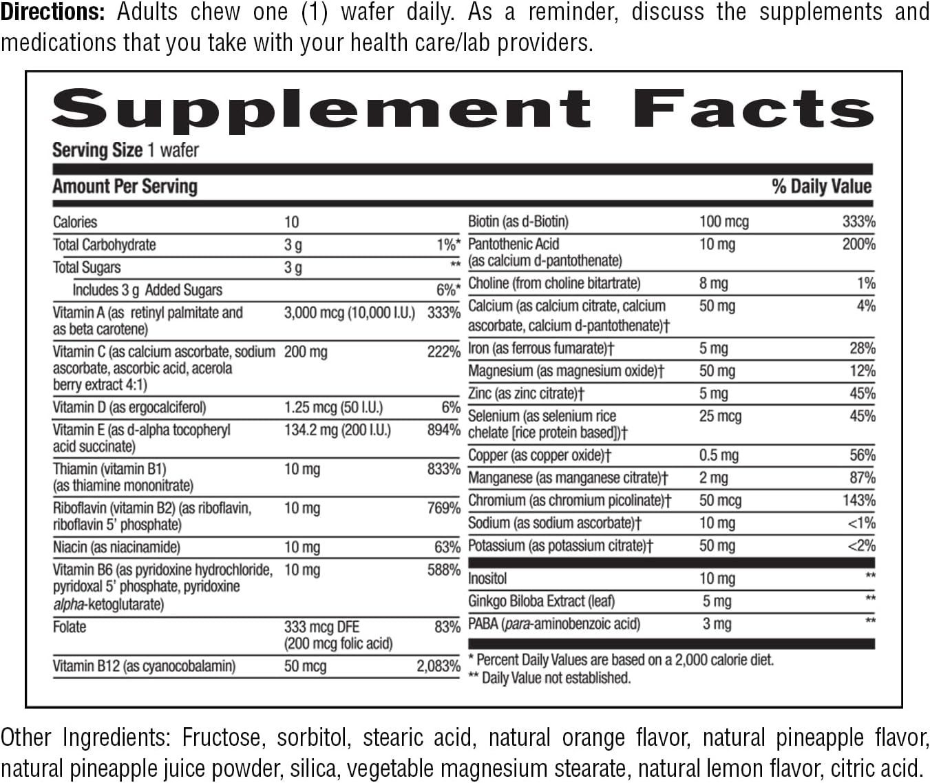 Country Life Adult Chewable Multivitamin with Coenzyme B-Vitamins, Antioxidants, Minerals, Pineapple-Orange Flavor - Supports Energy Metabolism and Immune Health, Gluten Free - 60 Wafers