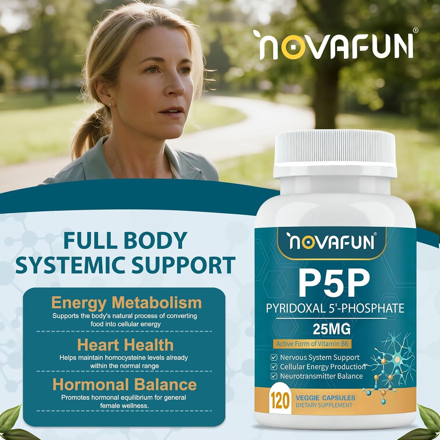 P5P 25mg - Active Vitamin B6, High Potency Pyridoxal-5-Phosphate Coenzyme Supplement, Supports Nervous System, Neurotransmitter Balance & Cellular Energy, 120 Veggie Capsules