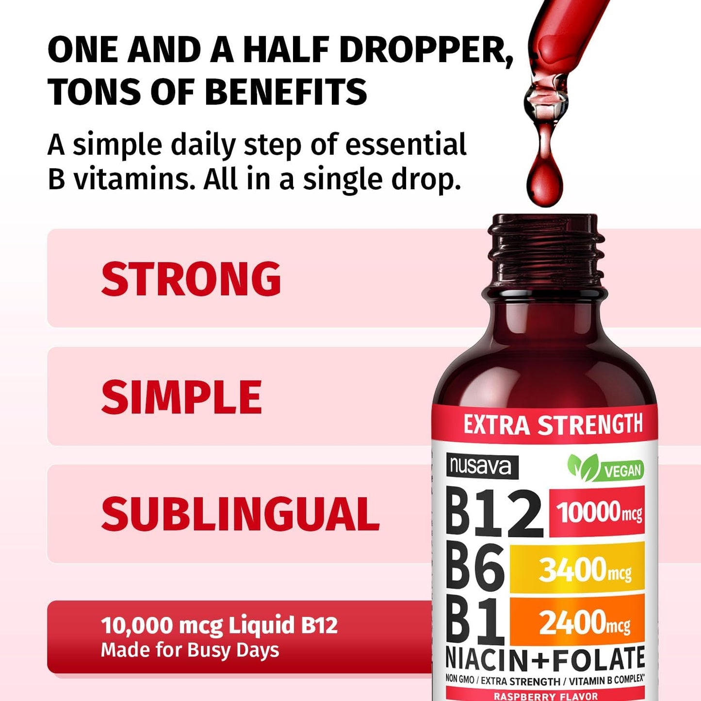 (2 Pack) Extra Strength Liquid Vitamin B12 Sublingual Vitamin B Complex - B12 Drops 10000mcg - Methylcobalamin for Energy, Brain, and Heart Support, Raspberry Flavor, Non GMO, 2 Fl Oz (80 Servings)