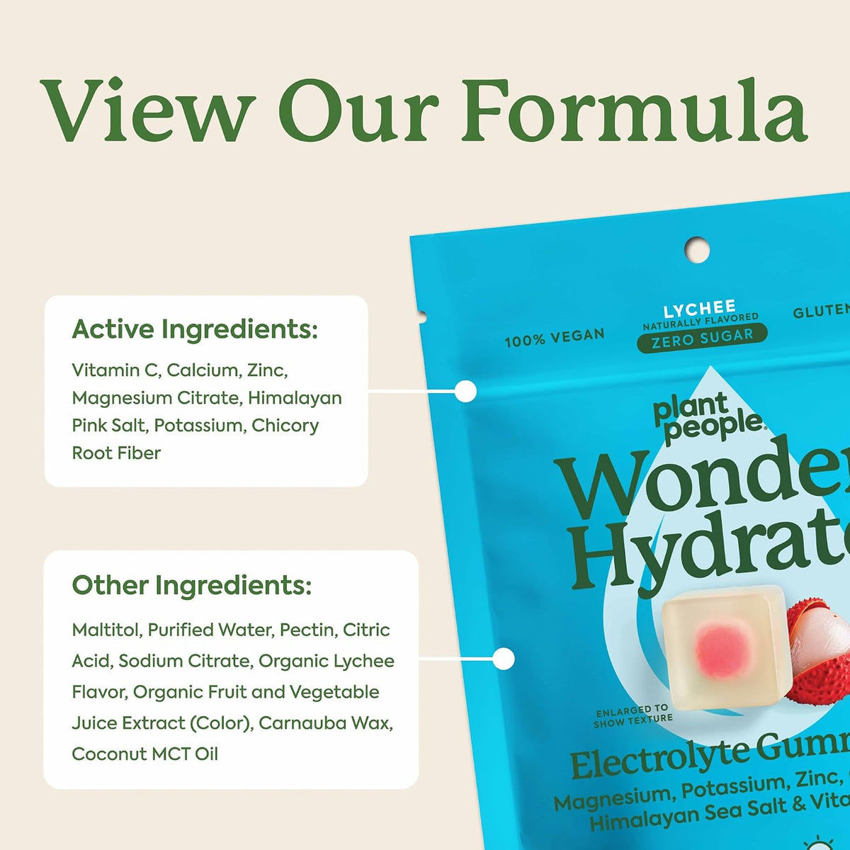 Plant People WonderHydrate Sugar Free Electrolyte Gummies, Lychee (42 Ct)