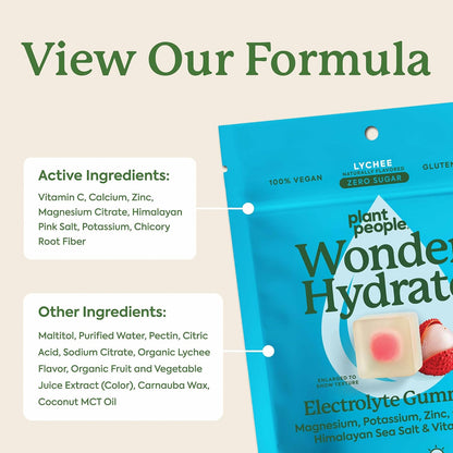 Plant People WonderHydrate Sugar Free Electrolyte Gummies, Lychee (42 Ct)