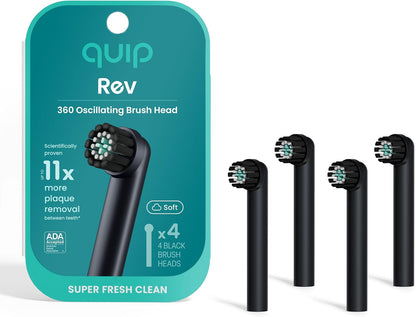quip Rev Oscillating Electric Toothbrush Replacement Heads, Black, 4 Pack