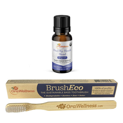 OraWellness Healthy Mouth Blend Tooth Oil + BrushEco Bamboo Toothbrush with 4 Rows