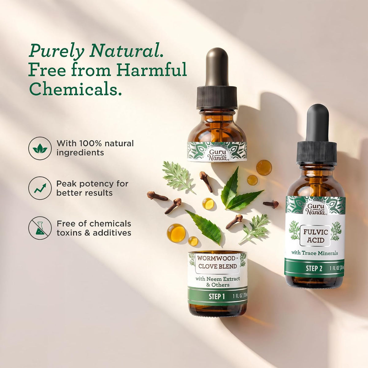 GuruNanda Gutcleanse 2-Step Kit - Dietary Supplement to Help with Digestion - Blend of Fulvic Acid, Wormwood, Clove & Neem Extract, 2x1 FlOz