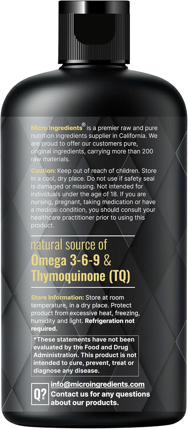 Micro Ingredients Black Seed Oil Organic Cold Pressed, 16 fl oz | Rich in Thymoquinone & Omega 3 6 9 | Unrefined from Nigella Sativa Seeds | Immune, Hair & Skin Support* | Non-GMO - 3 Months Supply