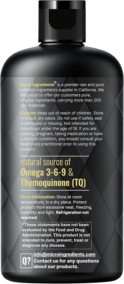 Micro Ingredients Black Seed Oil Organic Cold Pressed, 16 fl oz | Rich in Thymoquinone & Omega 3 6 9 | Unrefined from Nigella Sativa Seeds | Immune, Hair & Skin Support* | Non-GMO - 3 Months Supply