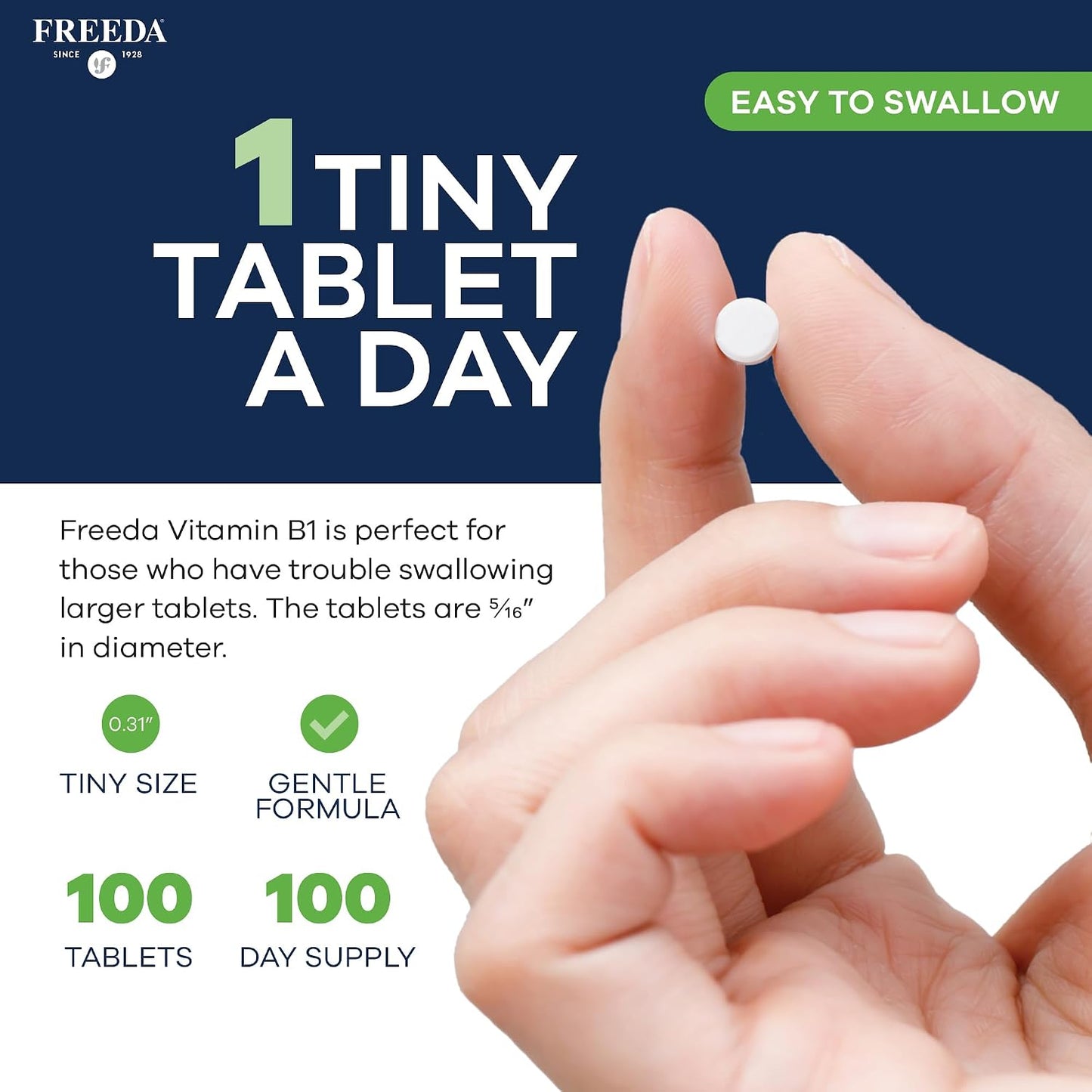 Freeda Vitamin B1 Thiamine 100mg - Supports Energy Metabolism, Nervous System Health - Kosher, Vegan, Gluten Free - Thiamin HCl 100 mg Vitamin B 1 - Pure Vit B1 Vitamin Thiamine B1 Supplement (100 Ct) | Energy Metabolism & Nervous System Health Support –