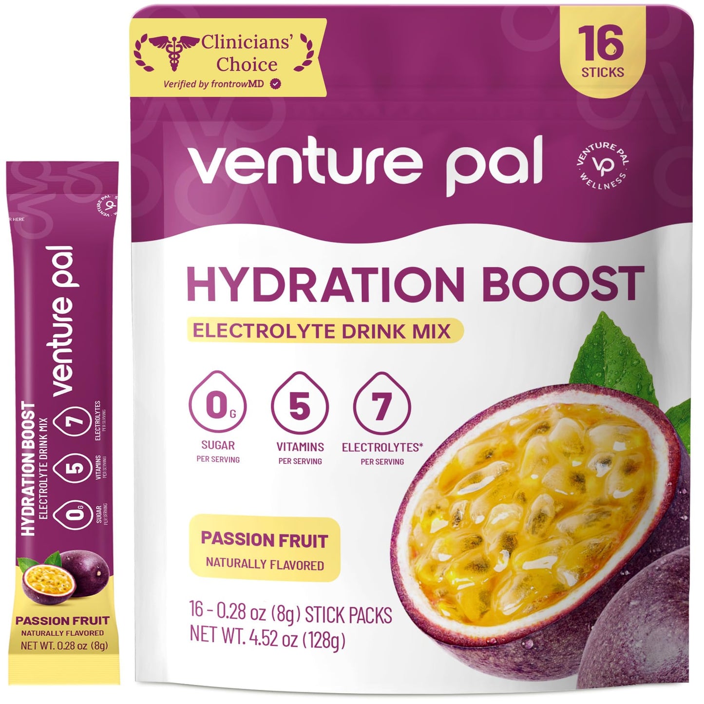 Venture Pal Sugar Free Electrolyte Packet, Liquid Daily IV Hydration Powder | 5 Vitamins & 7 Electrolytes, Instantly Hydration Packets for Sports & Party Recovery, Vegan, Keto Friendly, 16 Sticks