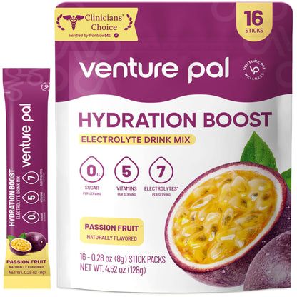 Venture Pal Sugar Free Electrolyte Packet, Liquid Daily IV Hydration Powder | 5 Vitamins & 7 Electrolytes, Instantly Hydration Packets for Sports & Party Recovery, Vegan, Keto Friendly, 16 Sticks