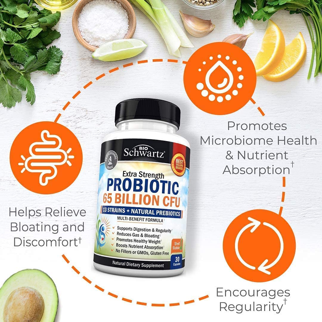 Probiotic 65 Billion - Probiotics with Prebiotic for Women & Men - Lactobacillus