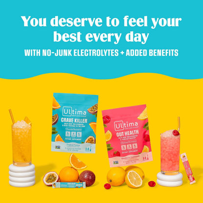 Ultima Replenisher Crave Killer Supplement, Tropical Fusion, 14 Stickpacks | Daily Zero Sugar Electrolyte Powder Hydration Packets with 6 Key Electrolytes & Chromax to Help Curb Cravings - Keto Friendly