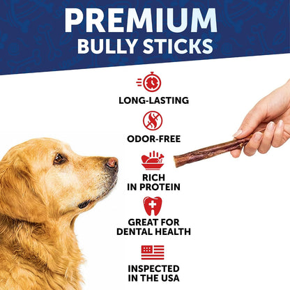 Artullano Bully Sticks for Canine - Tasty Dog Treats - All Breeds & All Dog Sizes - Natural Chewable Treats