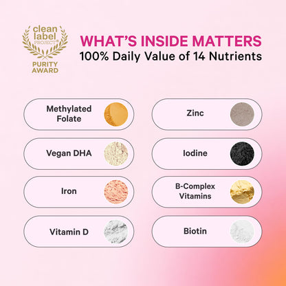Pink Stork Total Prenatal Vitamins, No Fishy Burps, 60 Capsules, Berry | Clean Label Award, Support Fetal Development, Vegan DHA, Methylfolate, Iron, Choline, Vitamin B12, Pregnancy Essentials,