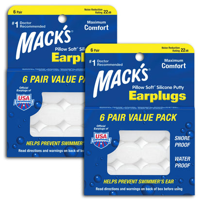 Mack's Pillow Soft Silicone Earplugs - 6 Pair (Pack of 2), Value Pack – The Original 