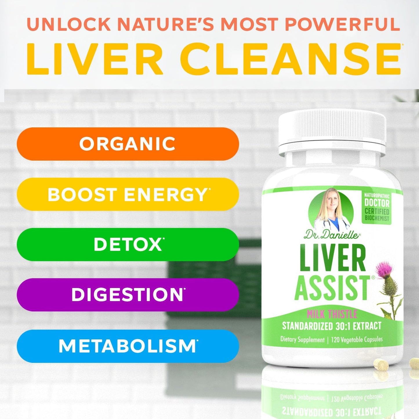 Best Liver Supplements with Milk Thistle - Organic Liver Cleanse Detox & Cleanse - Liver Support for Men and Women - Liver Detox Cleanse Repair - 120 Capsules, Liver Assist by Dr. Danielle