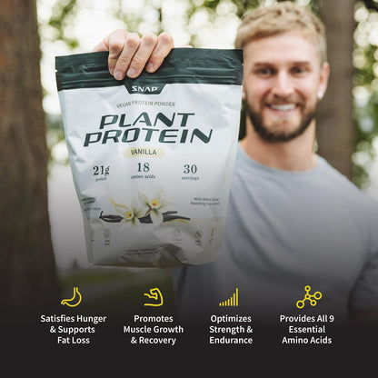 Snap Supplements Plant Based Vegan Protein Powder, Vanilla, 30 Servings