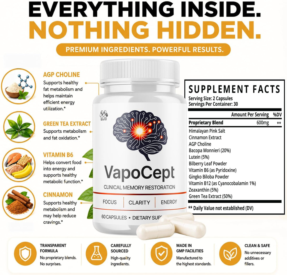 Vapocept Capsules, Brain Health Support Supplement Pill 2-Pack 120 Capsules