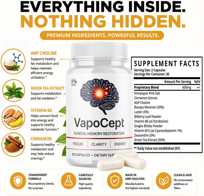 Vapocept Capsules, Brain Health Support Supplement Pill 2-Pack 120 Capsules