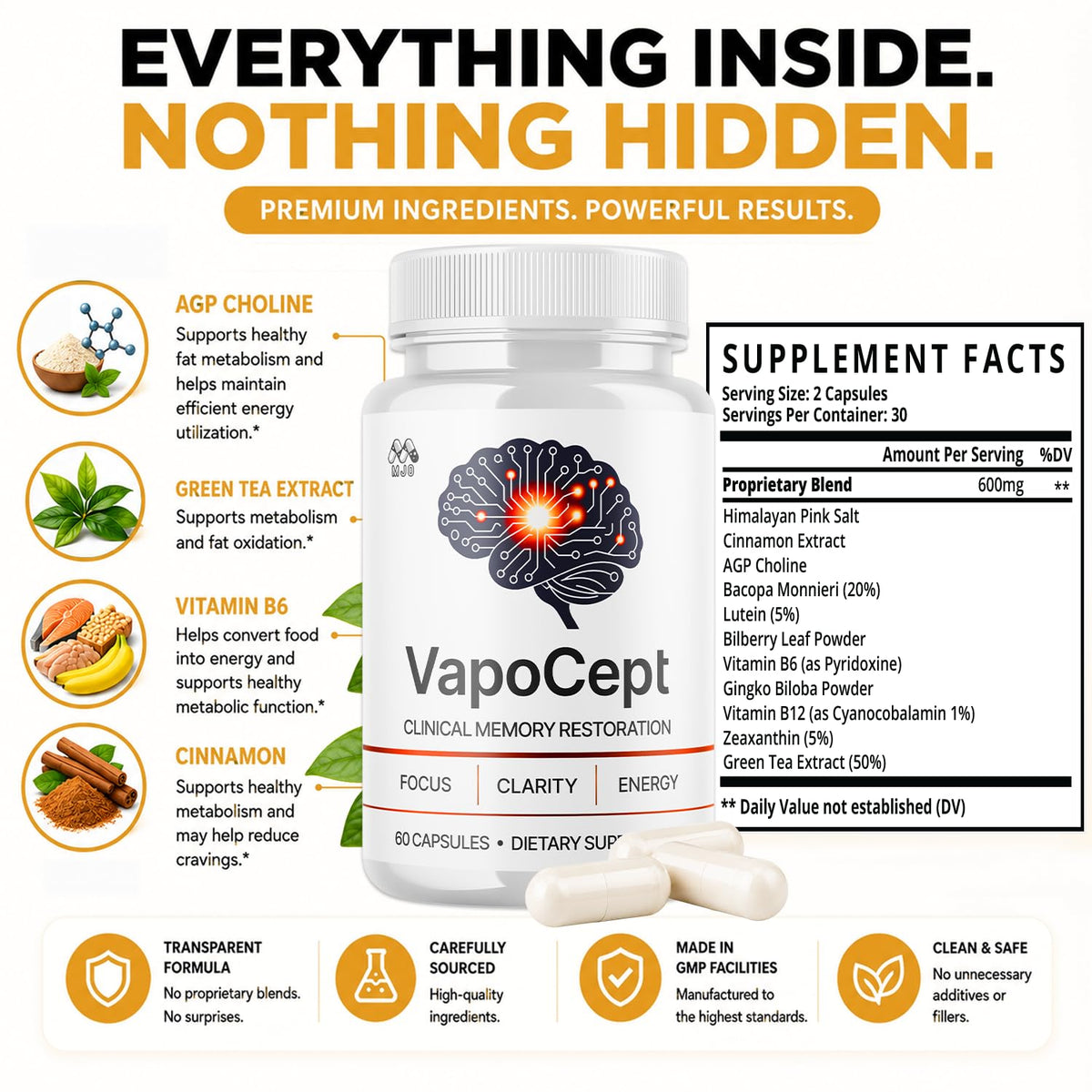 Vapocept Capsules, Brain Health Support Supplement Pill 2-Pack 120 Capsules