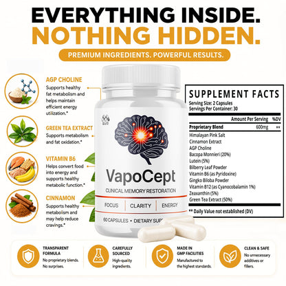 Vapocept Capsules, Brain Health Support Supplement Pill 2-Pack 120 Capsules