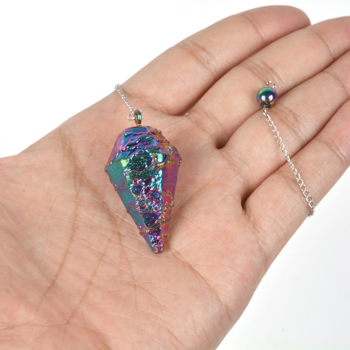 JUSTINSTONES Metallic Rainbow Coated Dragon Blood Fossil Gemstone Rock Crystal Hexagonal