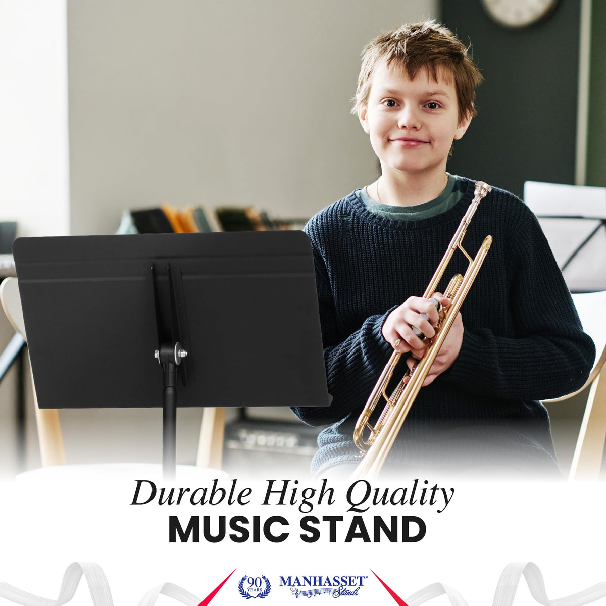 Manhasset Music Stand for Sheet Music - 48 Symphony Model - Long Lasting, Durable Manhasset Stand - Adjustable Height - 26" to 48" - Made in the USA