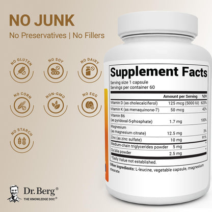 Dr. Berg Maximum Strength 7-in-1 Vitamin D3 K2 5000 IU | Naturally Derived D3 | 4X Lab-Tested & Verified | High Absorption Formula | K2 D3 Vitamin Supplement | 60 Capsules