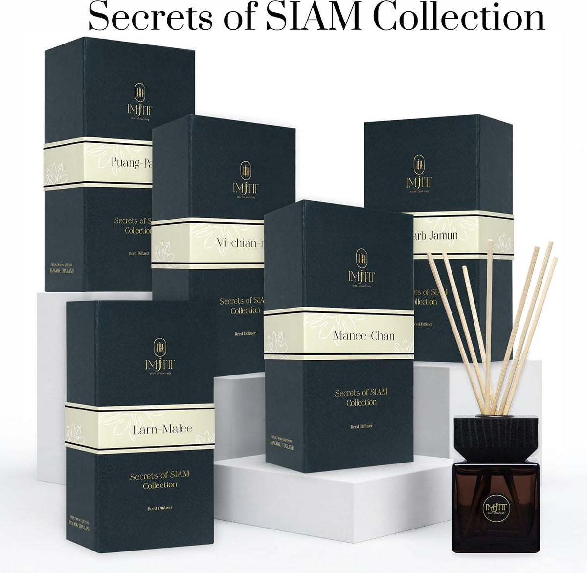 Gulab Jamun by Imjitt - Authentic Thai Botanical Aroma Diffuser with Turkish Rose and White Tea Notes, Featuring Luxury Reed diffusers for Home to Create a Welcoming, Long-Lasting Ambient Scent