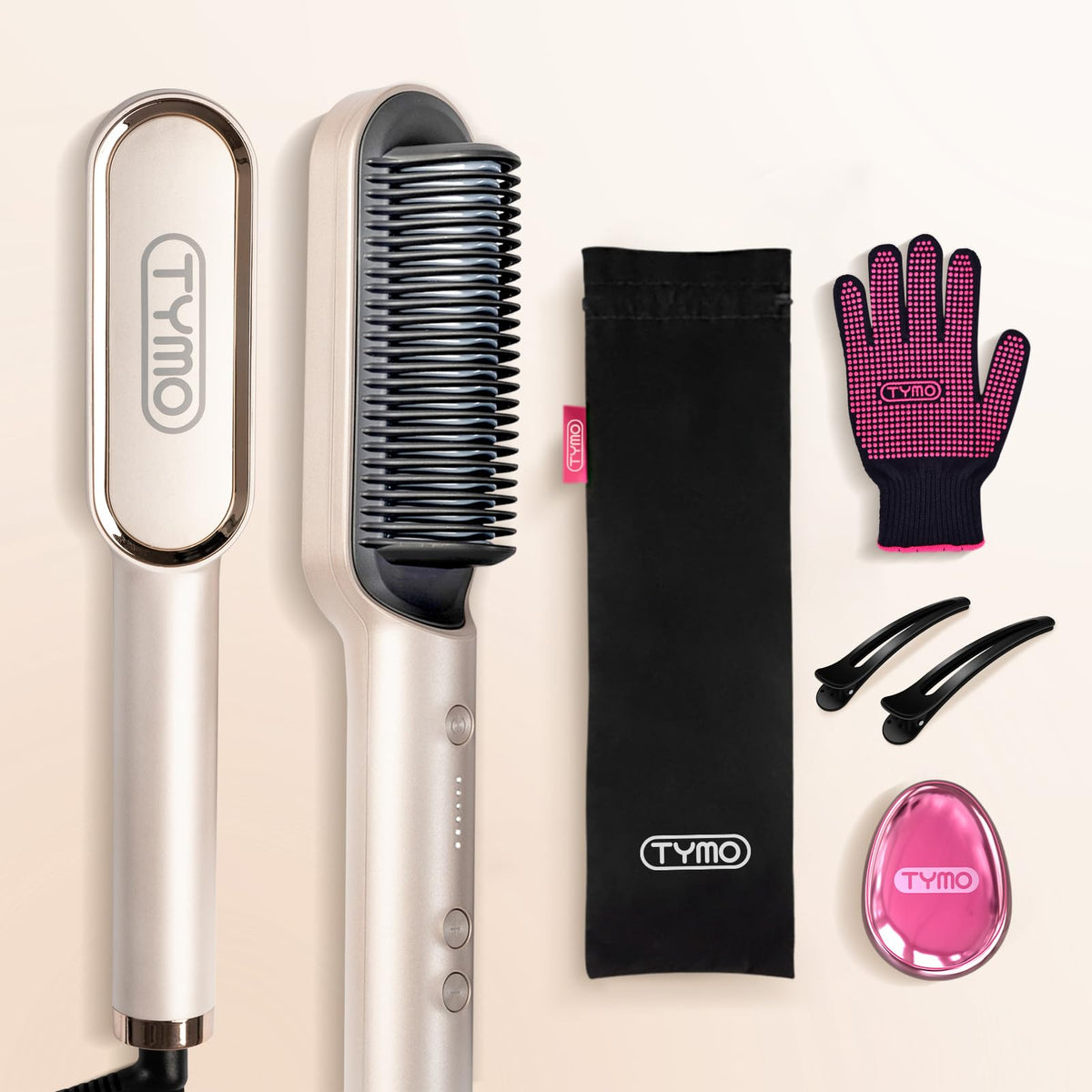 TYMO Hair Straightener Brush with Keratin Ceramic Coating - 5 Temps, 20s Heating