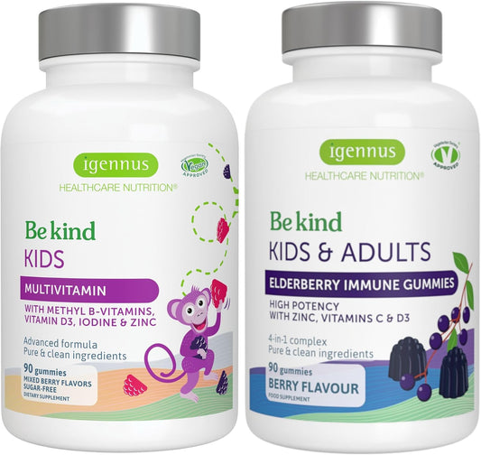 Igennus Methylated Kids Multivitamin Gummy + Advanced Elderberry Immune Gummies, Kids Immune Bundle 4y+, Includes 4-in-1 Comprehensive Complex with Vitamin C, Zinc & D3, Clean Label & Vegetarian