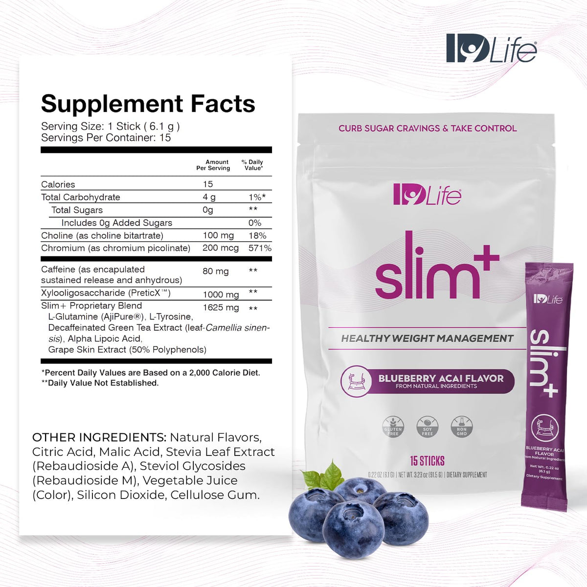 IDLife Slim+ - Weight Management Supplement - Easy to Prepare Delicious Blueberry Acai