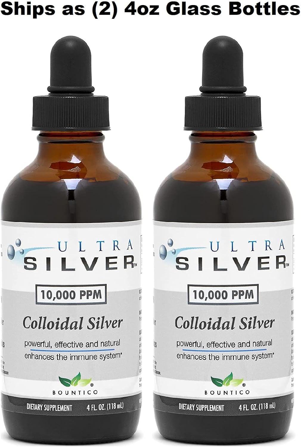 Ultra Silver® Colloidal Silver | 10,000 PPM, 8 Oz (236mL) | Ships as (2) 4 Ounce Glass Bottles | Mineral Supplement | True Colloidal Silver - with Dropper