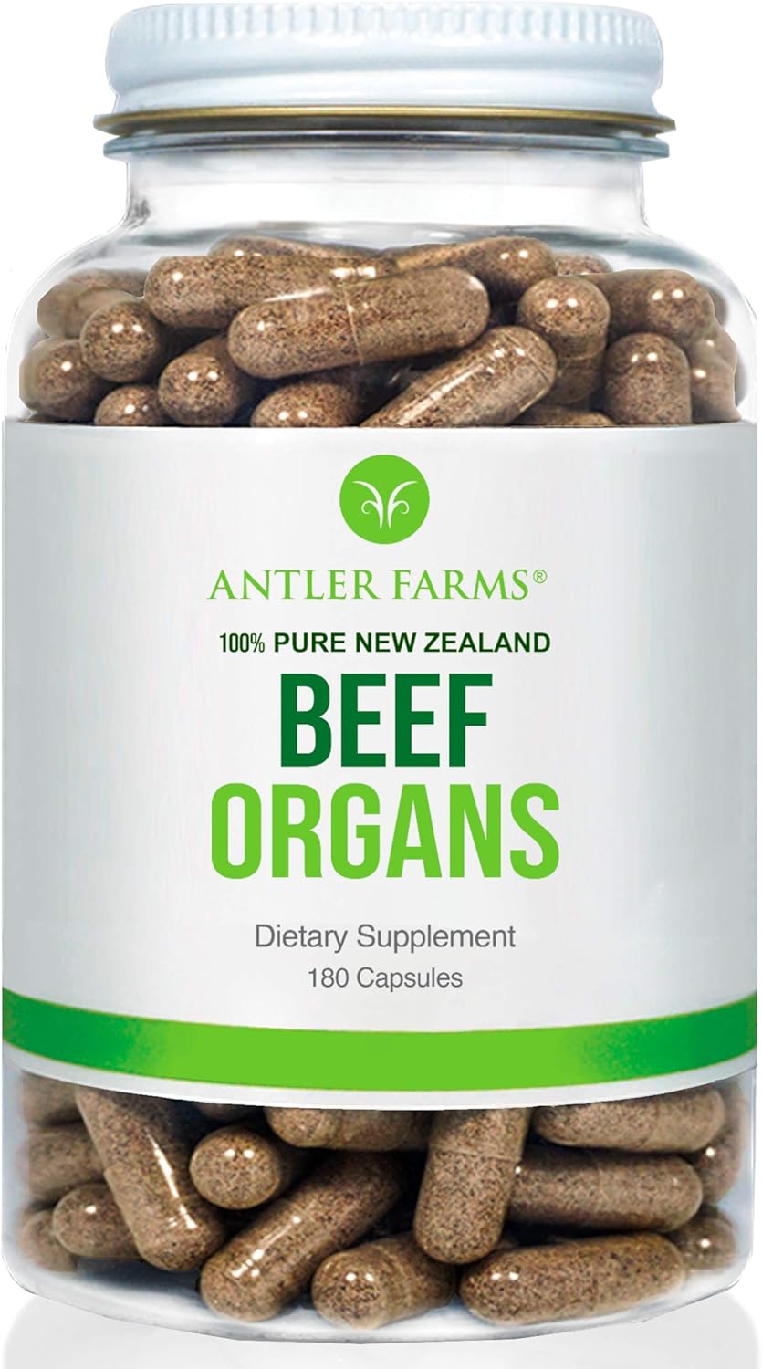 Antler Farms New Zealand Beef Organs - Heart Liver Kidney, 180 Ct, 400mg | 100% Pure Grass Fed Beef Organ Supplement, Cold Processed, Pure and Clean rBGH Free, No Fillers or Additives
