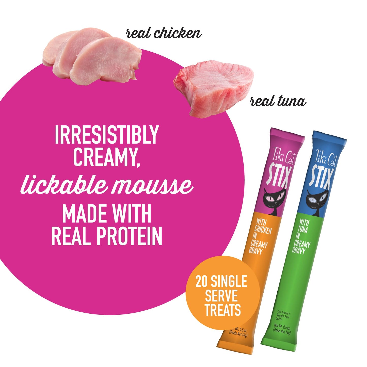 Tiki Cat Stix Mousse Treats, Single Serve Indulgent Lickable Treat or Dry Food Topper, Variety Mega Jar, 0.5 oz. Servings (50 Count)