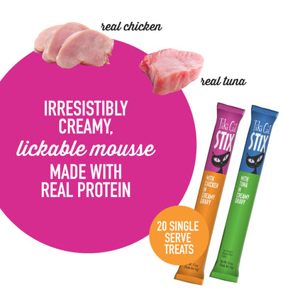 Tiki Cat Stix Mousse Treats, Single Serve Indulgent Lickable Treat or Dry Food Topper, Variety Mega Jar, 0.5 oz. Servings (50 Count)