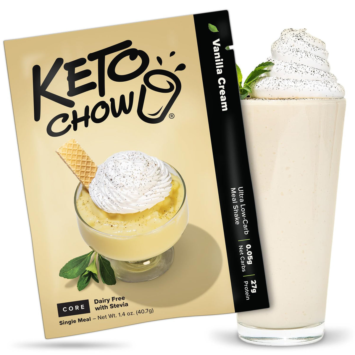 Keto Chow Chocolate CORE with Stevia Meal Replacement Shake Powder, 1 Meal