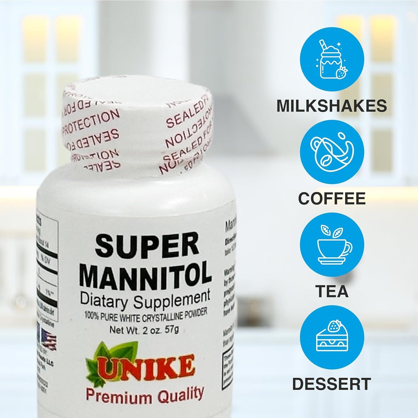 Unike Nutra Mannitol Powder - Mannitol Sweetener, Sugar Substitute, Mannitol Supplement, Natural & Gluten Free, 4g per Servings, Premium Mannitol Powder, 1kg (2.2 lbs) (Pack of 1)
