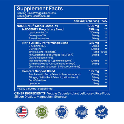 NAD Supplement for Men – Liposomal NAD+ NMN Alternative Nitric Oxide Prostate Health Supplements with Resveratrol, CoQ10, L Citrulline and Lycopene for Anti-Aging & Cellular Energy Support 60 Capsules
