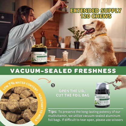 NATURE TARGET Multivitamin for Dogs, 120 Soft Chews, Chicken Flavor | with MSM & Glucosamine, Omegas 3 & 6, & Probiotics for Digestive Health, Joint Support, Skin & Coat, Immune & Overall Health