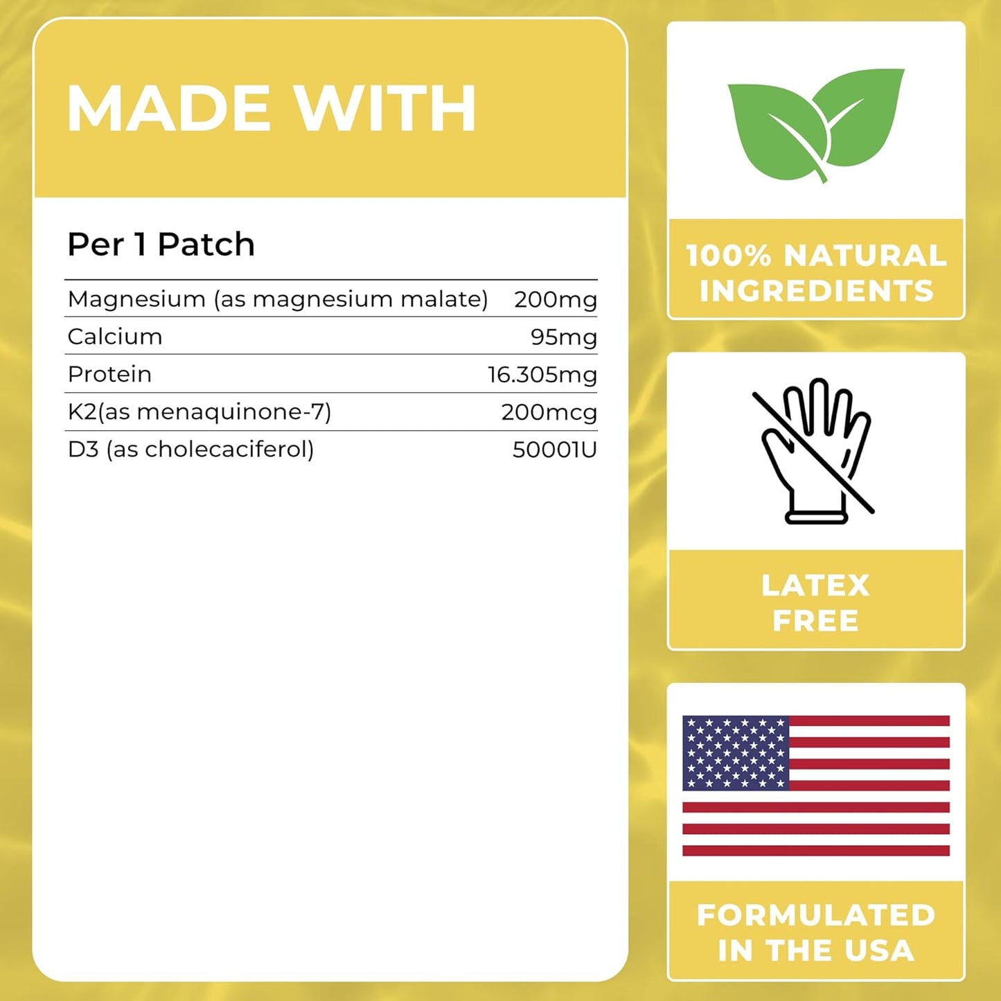 Magnesium Patches (Pack of 60) - 100% Natural Patch for Women and Men | With Calcium, Muscle And Bone Support, Calming, Enhanced Formula