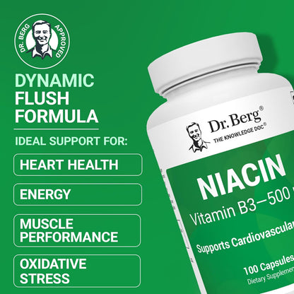 Dr. Berg Highly-Potent Niacin 500 mg – Now Only 125 mg per Capsule for Niacin Flush Tolerance Building – Gradually Increase to 500mg a Day – Vitamin B3 for Heart, Brain & Energy Support – 100 Capsules