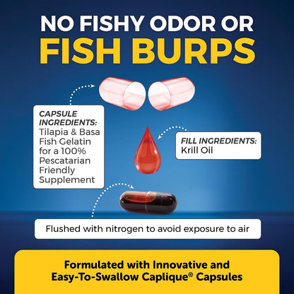 Viva Naturals Antarctic Krill Oil Omega 3 Supplements 1250 mg - DHA EPA Omega-3 & Astaxanthin Concentration for Joint Health, No Fish Burp - 60 Krill Oil Capsules