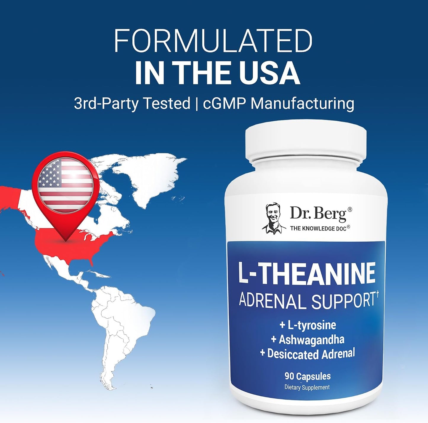Dr. Berg 600 mg L-Theanine Adrenal Support - 90 Capsules with Ashwagandha & L-Tyrosine, Zinc & Manganese - Advanced 9-in-1 Adaptogen & Mineral Formula - No Fillers*