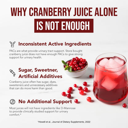CranEaze®: Cranberry Juice Extract Plus D-Mannose – 36 mg PAC, 100% Soluble PAC - Supports Urinary Tract Health – Most Effective Cranberry Pills for Women, UTI Cranberry Supplement - 60 Capsules