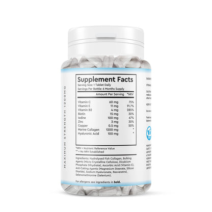 Marine Collagen Peptide Tablets 1200MG - 6 Month Supply - 180 High Strength Collagen Tablets
