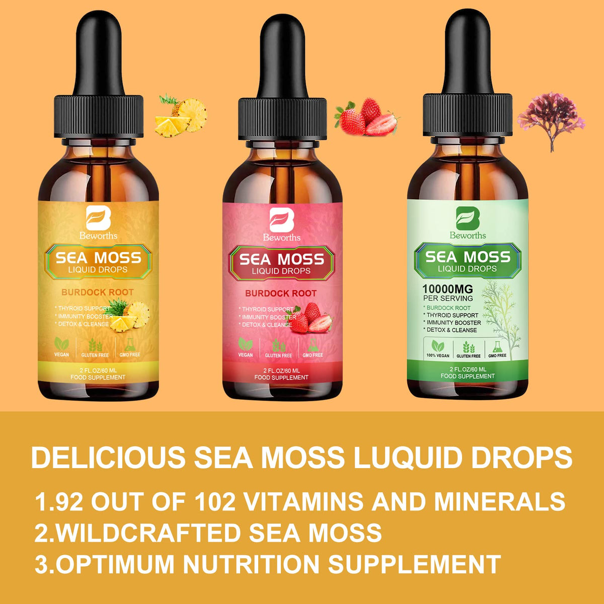 B BEWORTHS Sea Moss Liquid Drops - Organic Irish Sea Moss Gel with Burdock Root